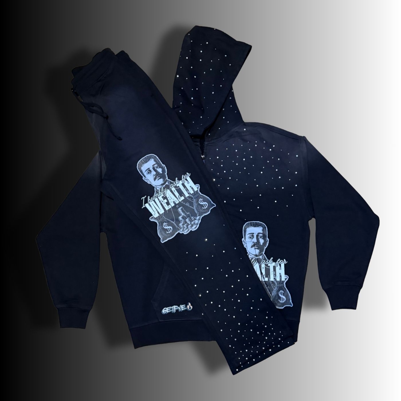 " I humbly ask for wealth” Diamond-Studded Tracksuit